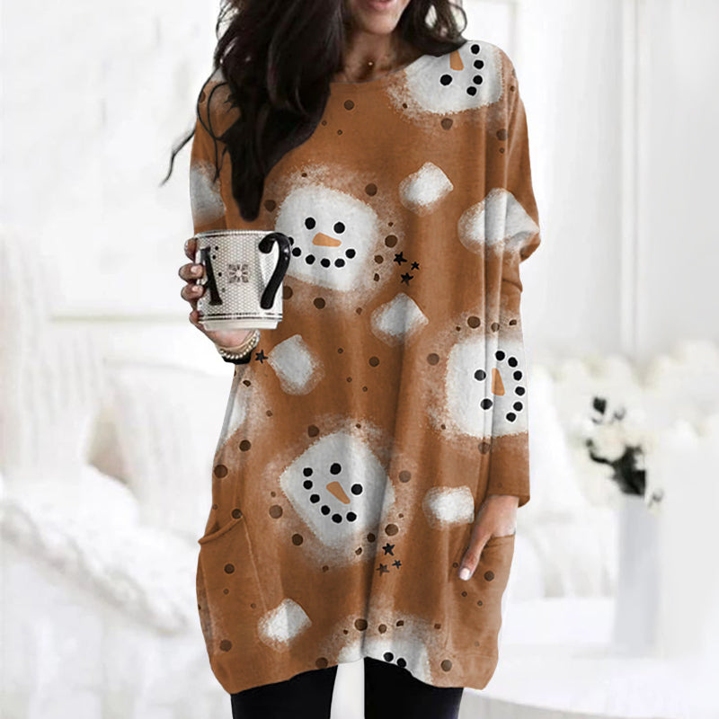 Funny Snowman Pattern Long Sleeve Casual Tunic