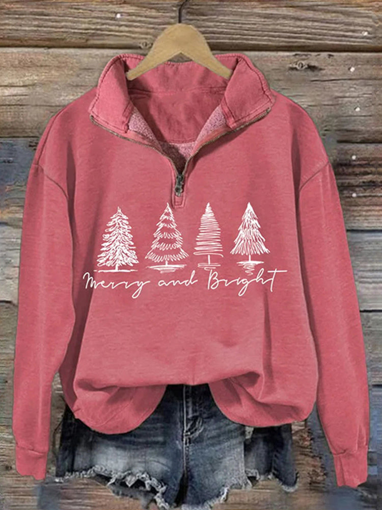 Merry Christmas Zipper Casual Hoodie Sweatshirt