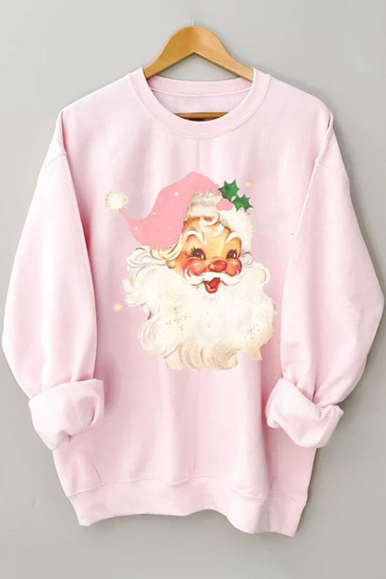 Christmas Pink Santa Print Sweatshirt