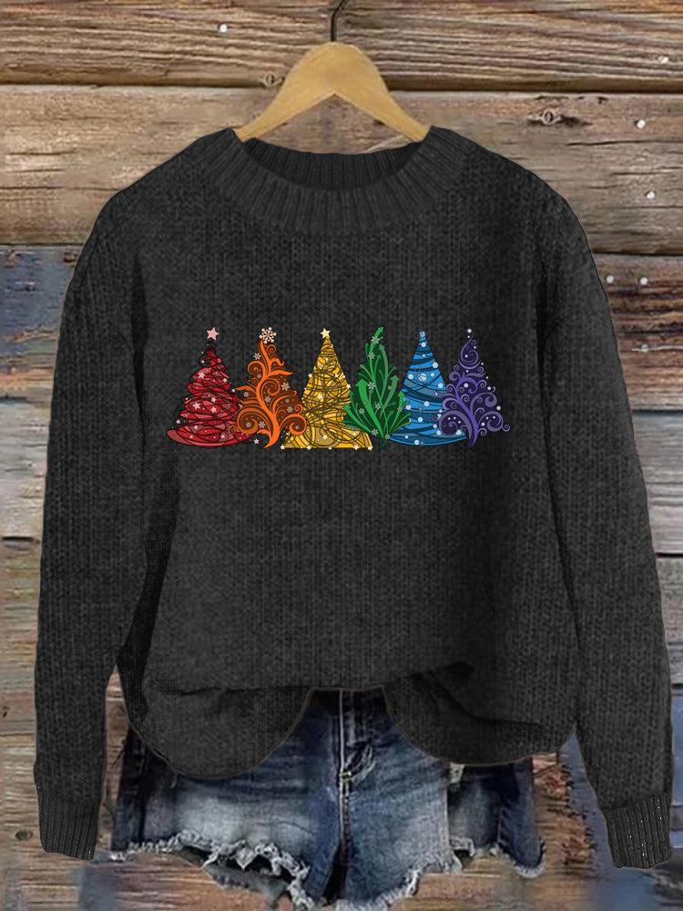 Christmas Tree Print Crew Neck Cozy Sweater