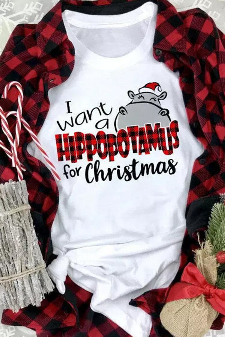 Hippo Christmas Print Short Sleeve T-Shirt