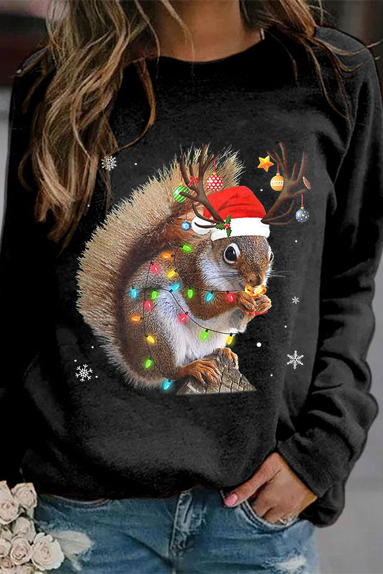 Christmas Lights Squirrel Print Sweatshirt