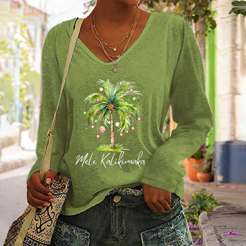 Mele Kalikimaka Printed Long Sleeve T-Shirt