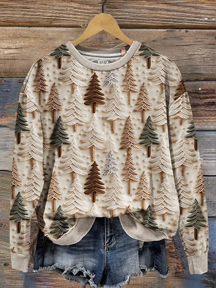 Retro Christmas Gift Christmas Tree Art Design Print Casual Sweatshirt