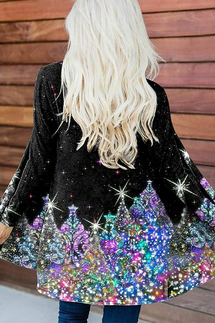 Sequined Christmas Tree Print Casual Long Sleeve Cardigan