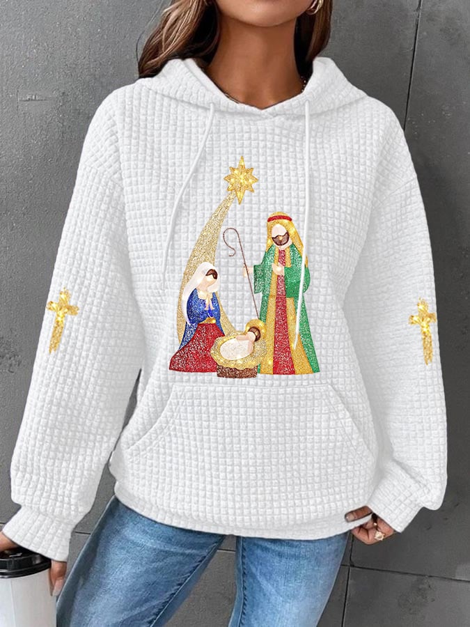 Women's Jesus Nativity Casual Waffle Hoodie