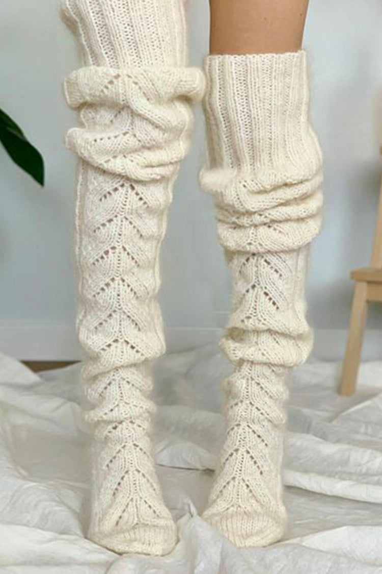 Soft Warm Over Knee Extra Plain Jacquard Knitted Socks