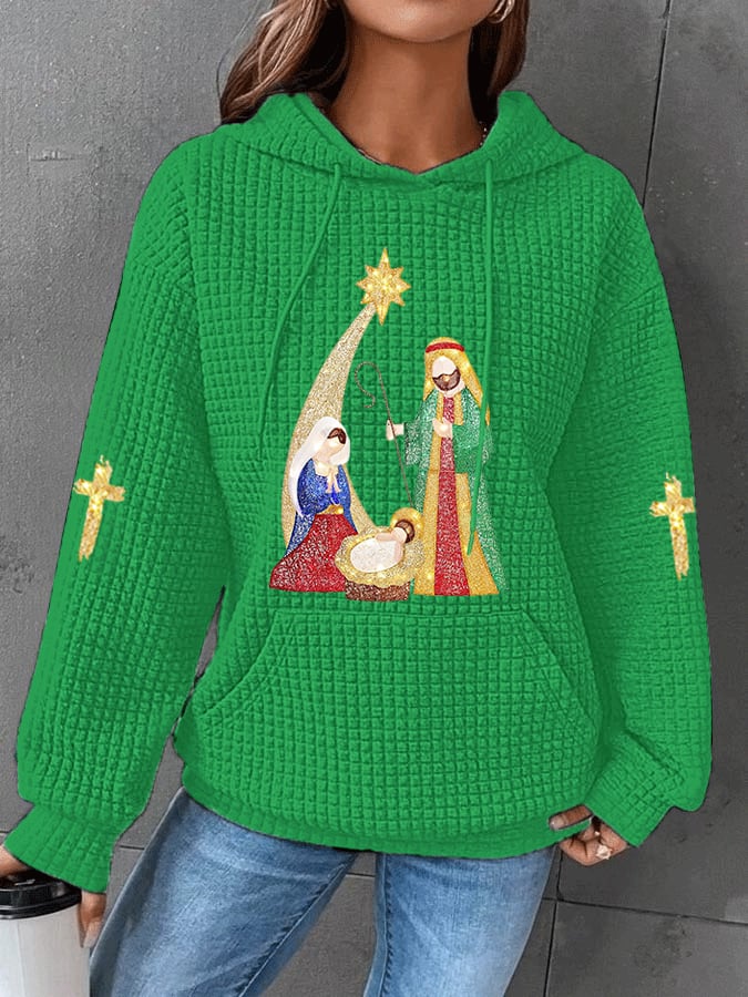 Women's Jesus Nativity Casual Waffle Hoodie