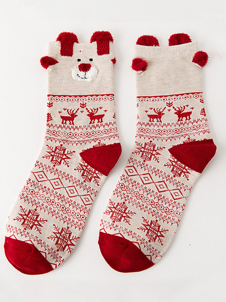 Cute Christmas Reindeer Casual Knit Socks