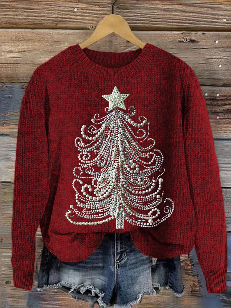 Classy Christmas Tree Pearl Art Cozy Knit Sweater