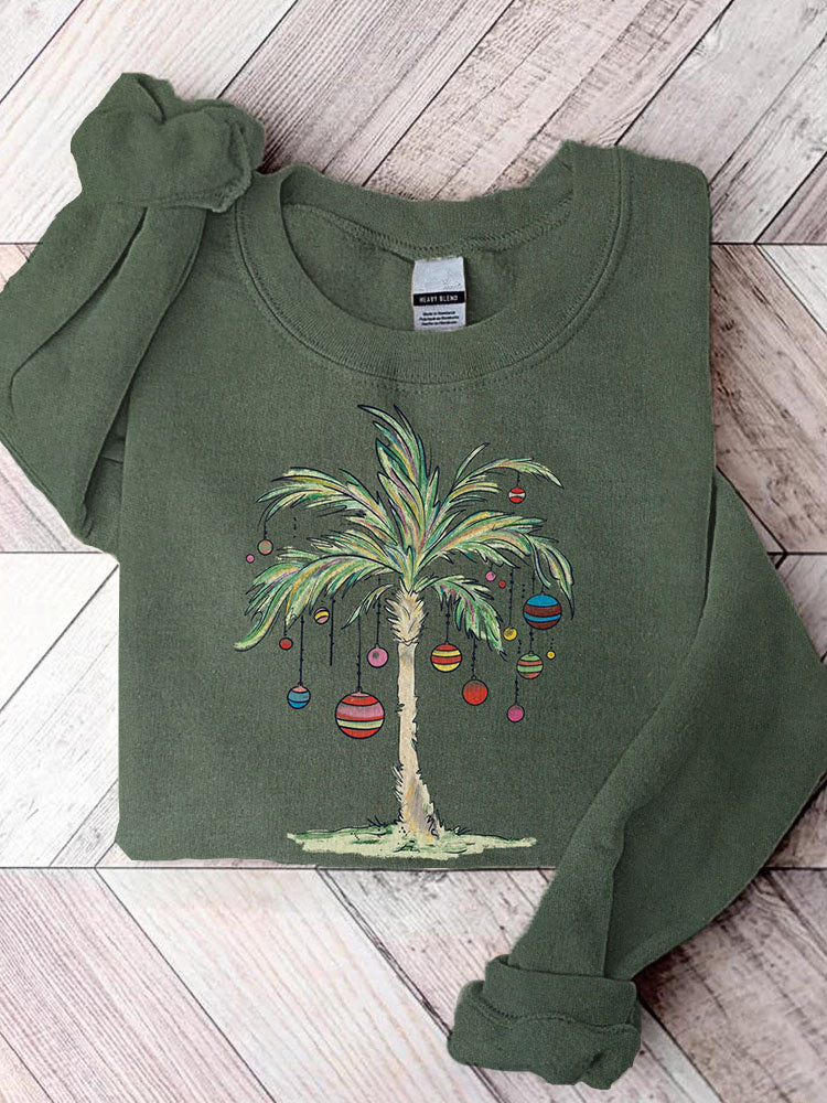 Christmas Palm Tree Print Casual Sweatshirt