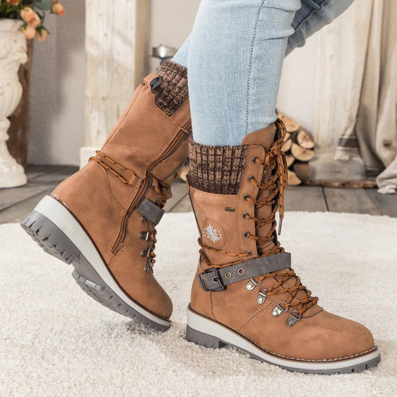 🔥 Last Day 60% OFF 🔥 Avery - Women Buckle Lace Knitted Mid-calf Boots