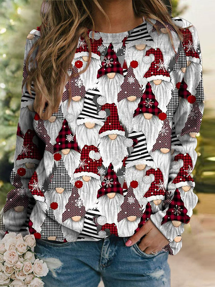 Casual Christmas Gnome Print Sweatshirt