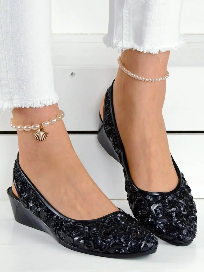 🔥Last Day 50% OFF -Floral Wedge Heel Slingback Shallow Shoes