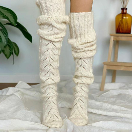 Soft Warm Over Knee Extra Plain Jacquard Knitted Socks