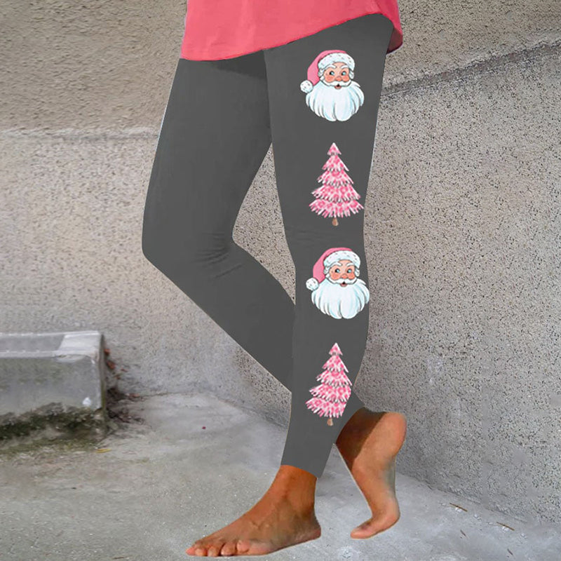 Santa And Christmas Tree Print Leggings