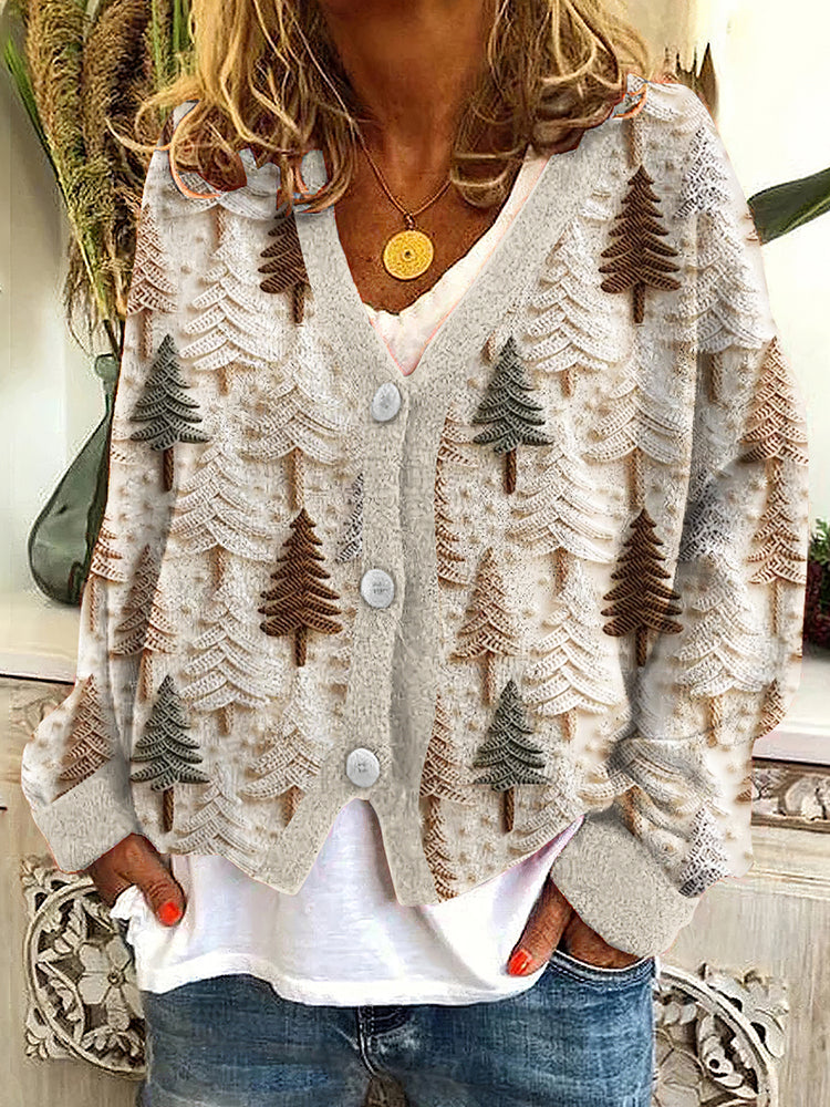 Embroidery Tree Pattern Cozy Cardigan