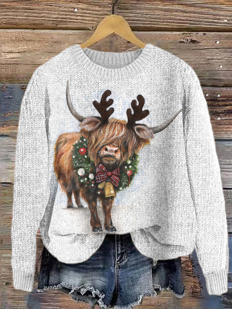 Highland Cow Christmas Casual Cozy knit Sweater