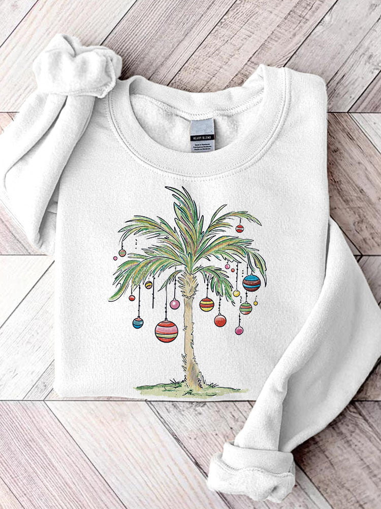 Christmas Palm Tree Print Casual Sweatshirt