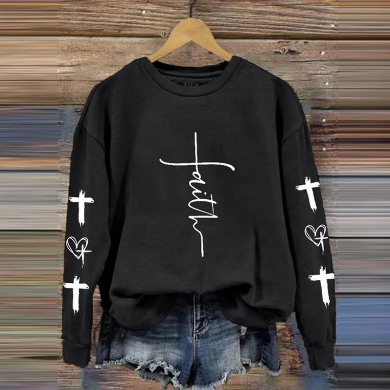 Women's Faith Love Cross Printed Sweatshirt