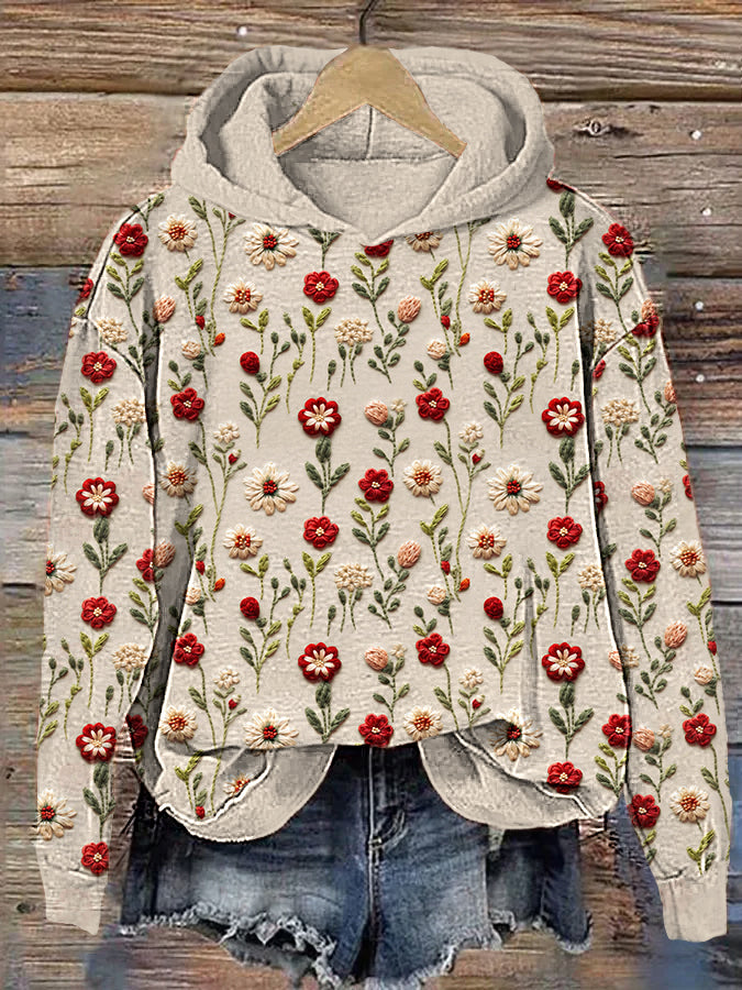 Wildflowers Embroidery Art Casual Cozy Hoodie