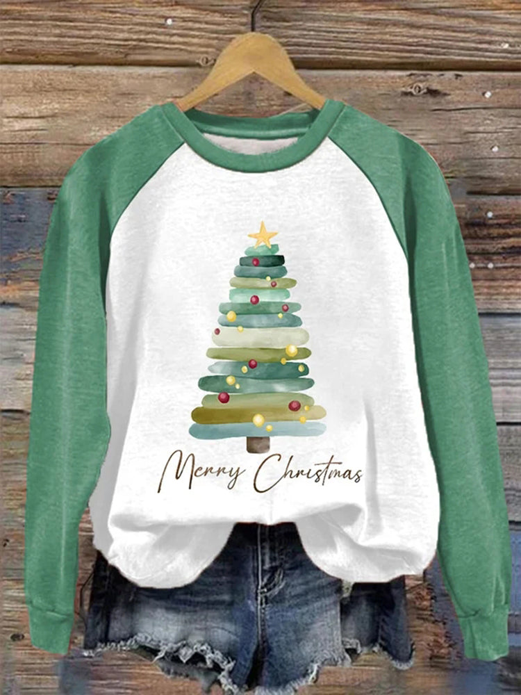 Merry Christmas Christmas Tree Print Sweatshirt