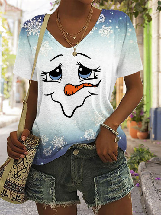 Christmas Carrot Snowman Emoticon V Neck T Shirt