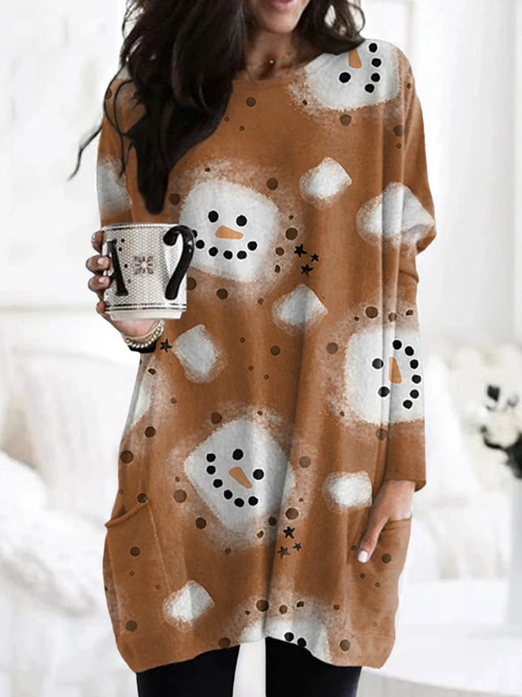 Funny Snowman Pattern Long Sleeve Casual Tunic