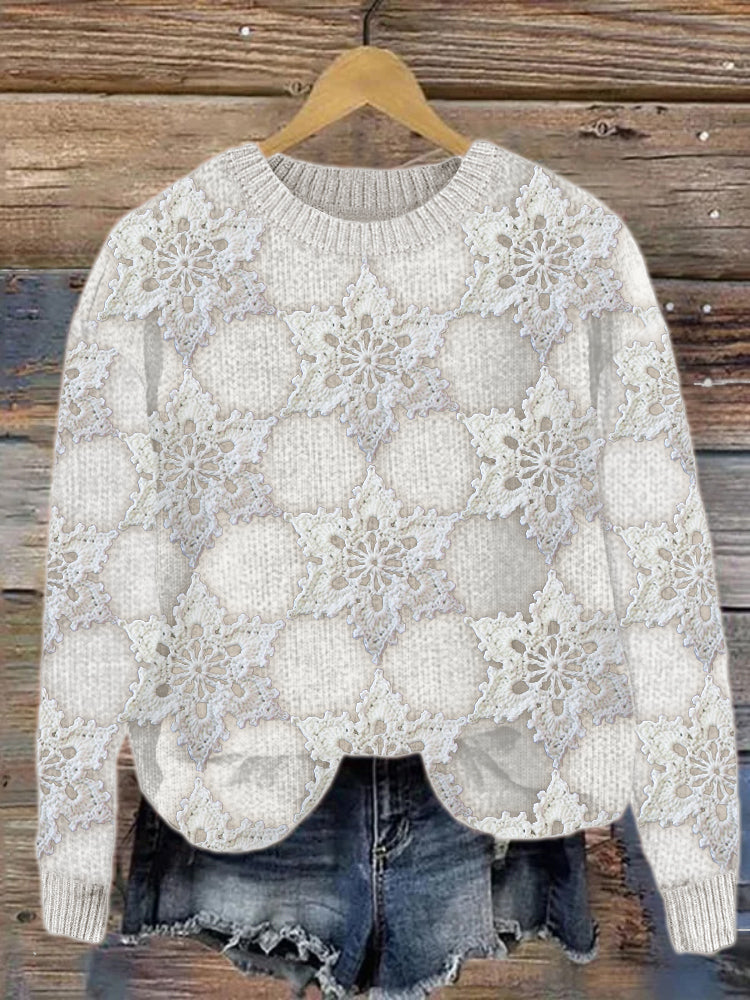 Snowflakes Crochet Cozy Knit Sweater