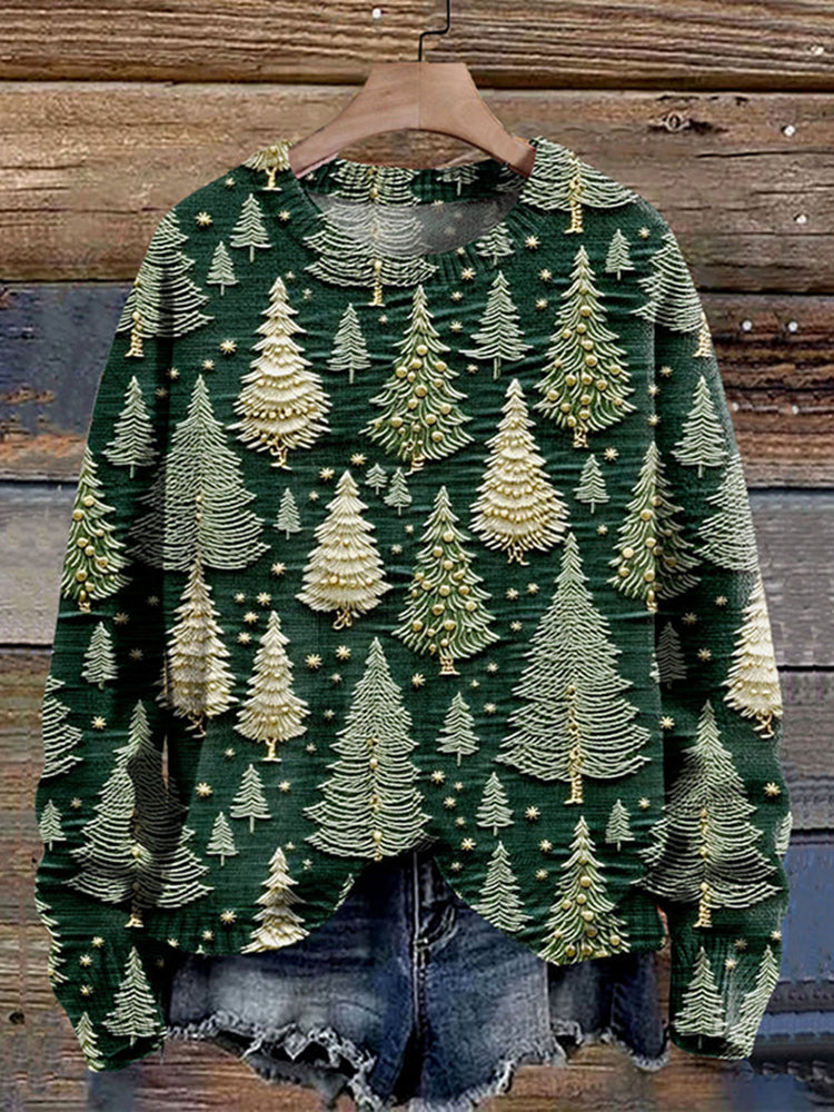 Christmas Tree Art Print Knit Pullover Sweater