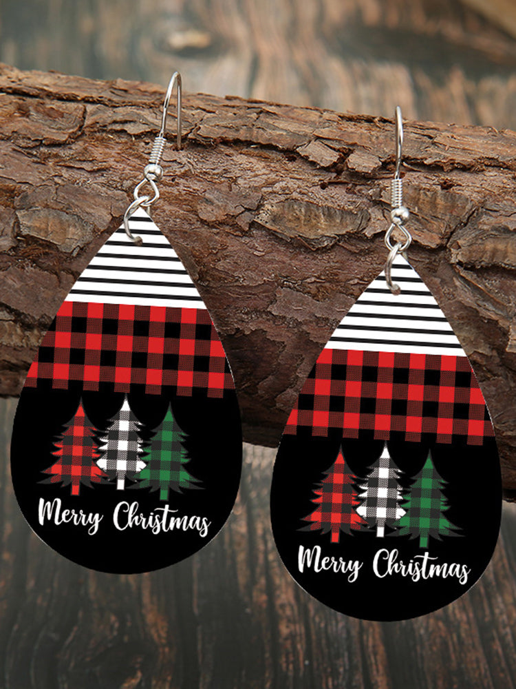 Vintage Check And Stripe Panel Christmas Tree Earrings