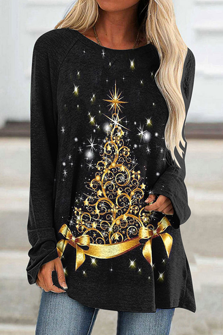 Christmas Tree Print Long Sleeve Casual Tunic