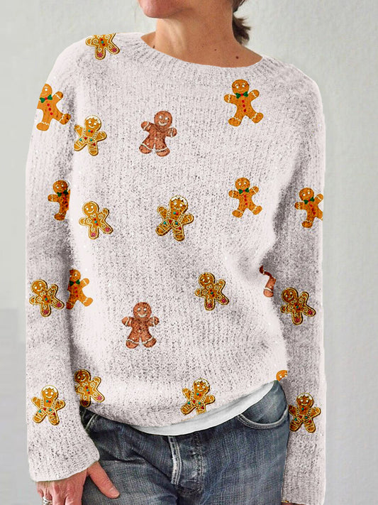 Cute Gingerbread Man Graphic Comfy Knit Sweater