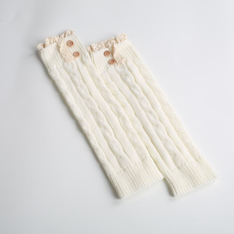 Soft Warm Lace Button Retro Jacquard Knitted Socks