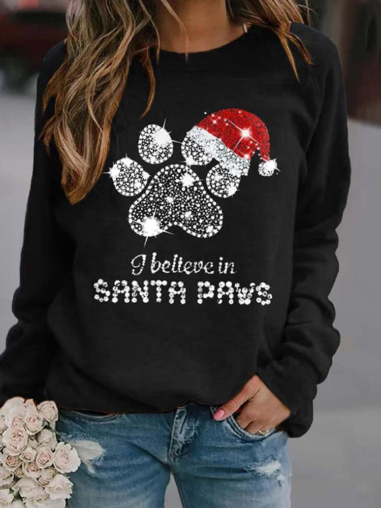 Vintage I Believe In Santa Paws Print Sweatshirt