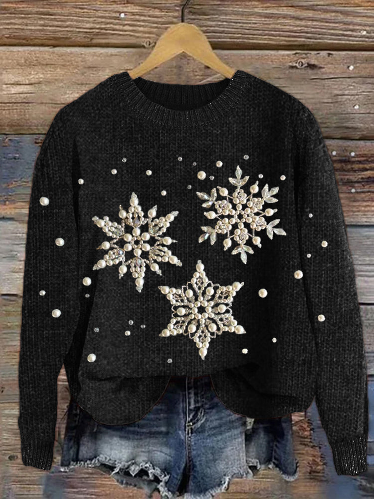 Snowflakes Pearls Jewelry Art Cozy Knit Sweater