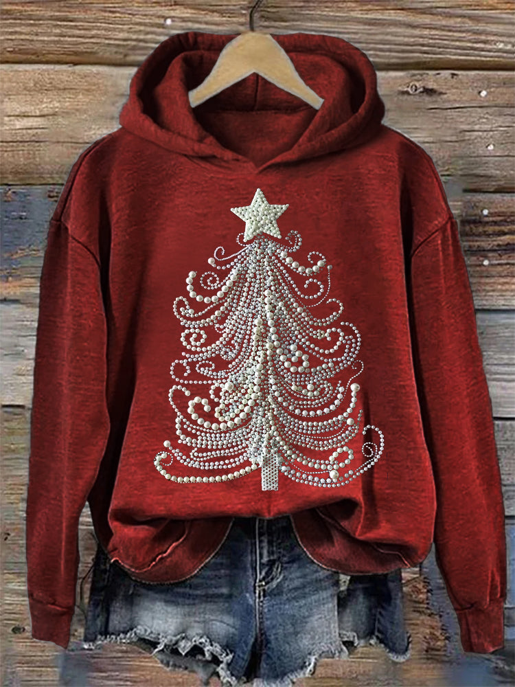 Classy Christmas Tree Pearl Art Cozy Hoodie