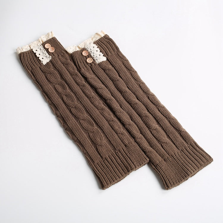 Soft Warm Lace Button Retro Jacquard Knitted Socks