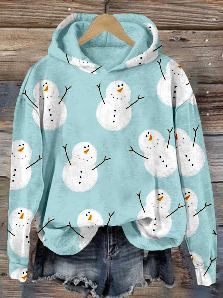 Cute Snowman Graphic Print Comfy Hoodie