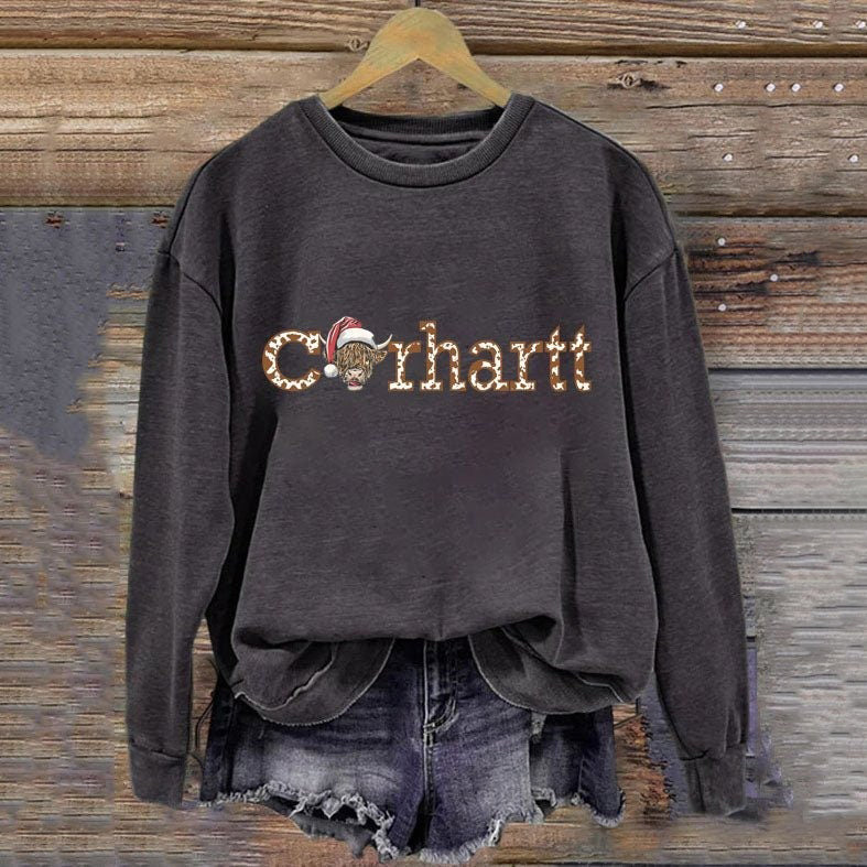 Women's Cute Christmas Highland Cow Casual Sweatshirt