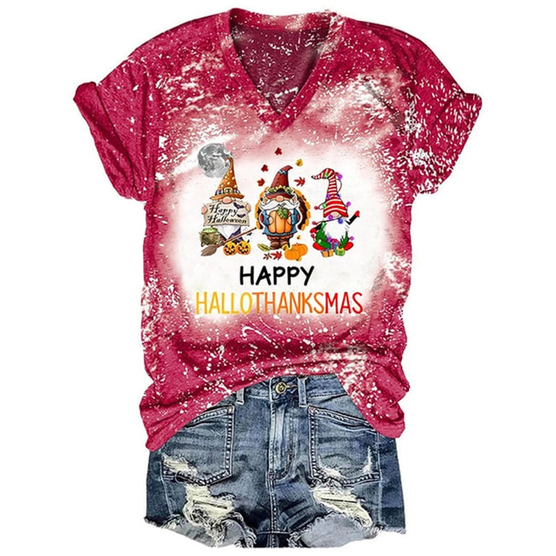 Happy Hallothanksmas Gnomes Print T Shirt