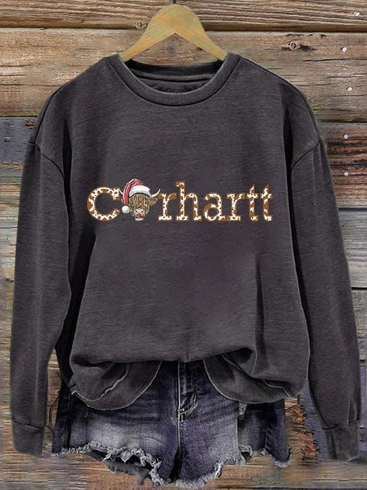 Women's Cute Christmas Highland Cow Casual Sweatshirt