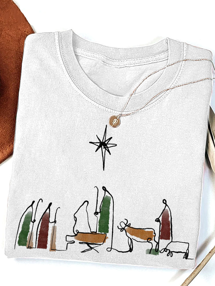 Nativity Christmas Print Cotton Cozy T-shirt