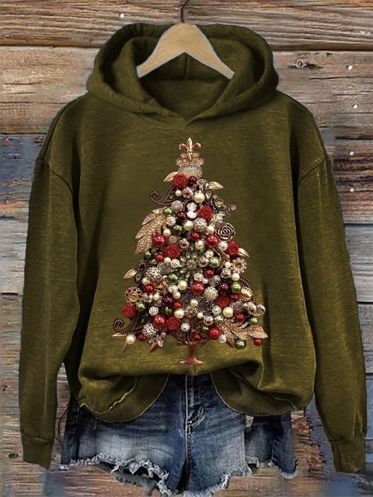 Elegant Christmas Tree Jewel Art Cozy Hoodie