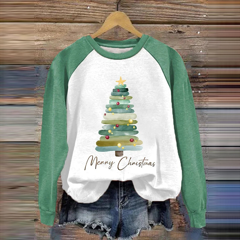 Merry Christmas Christmas Tree Print Sweatshirt