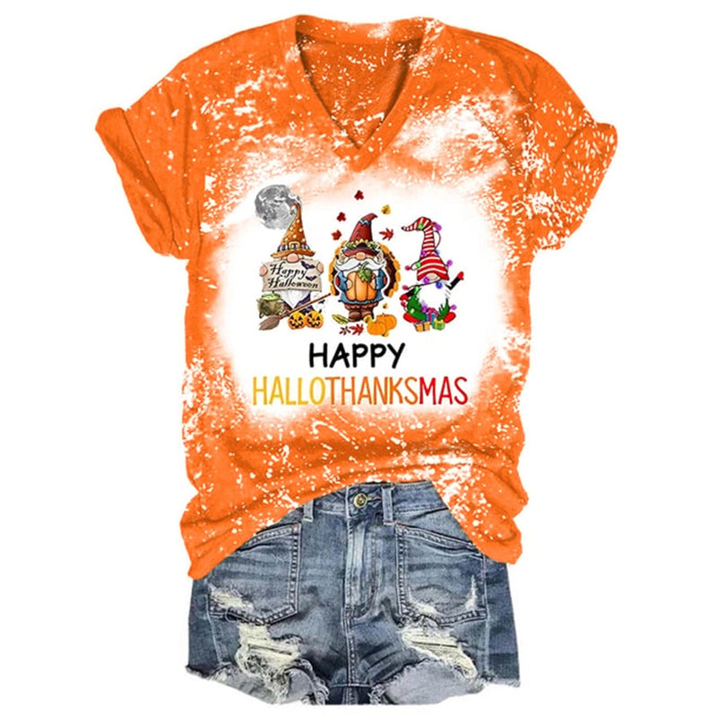 Happy Hallothanksmas Gnomes Print T Shirt