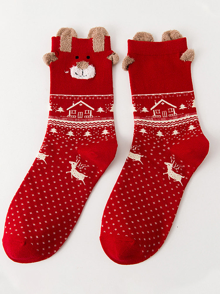 Cute Christmas Reindeer Casual Knit Socks