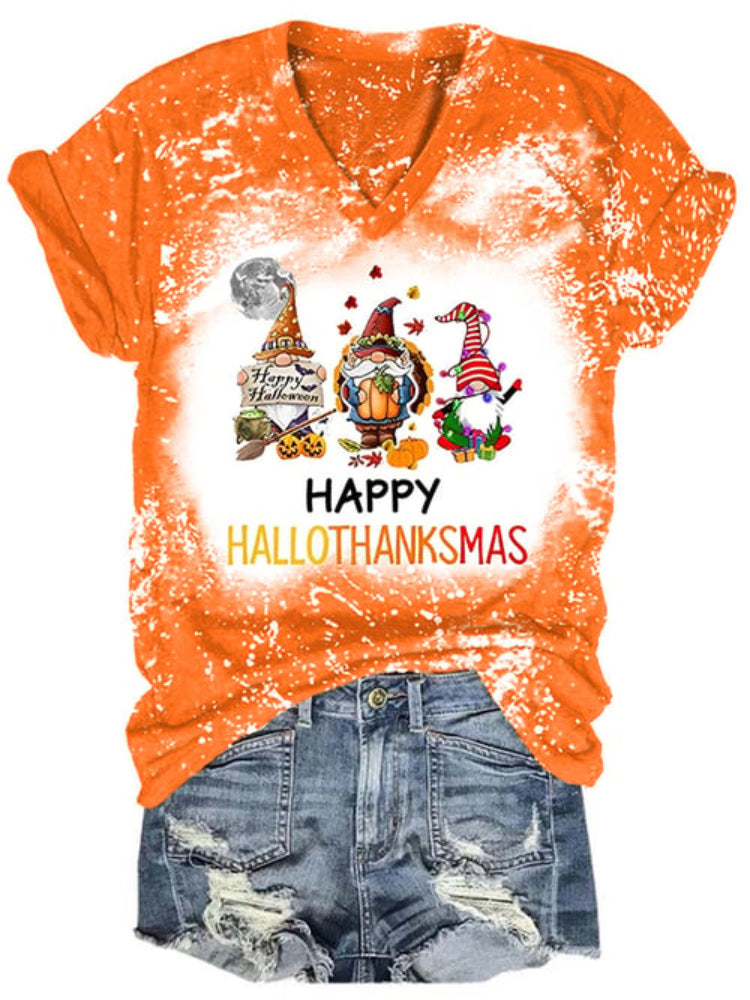 Happy Hallothanksmas Gnomes Print T Shirt