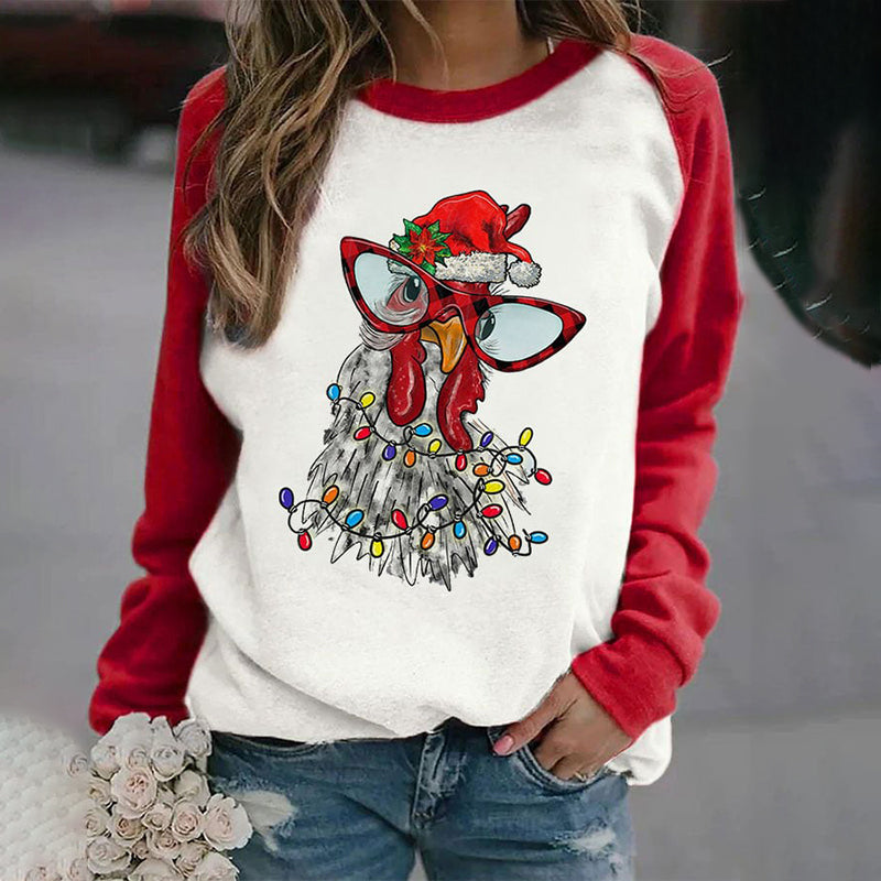 Chicken Light Print Round Neck Casual Sweatshirt