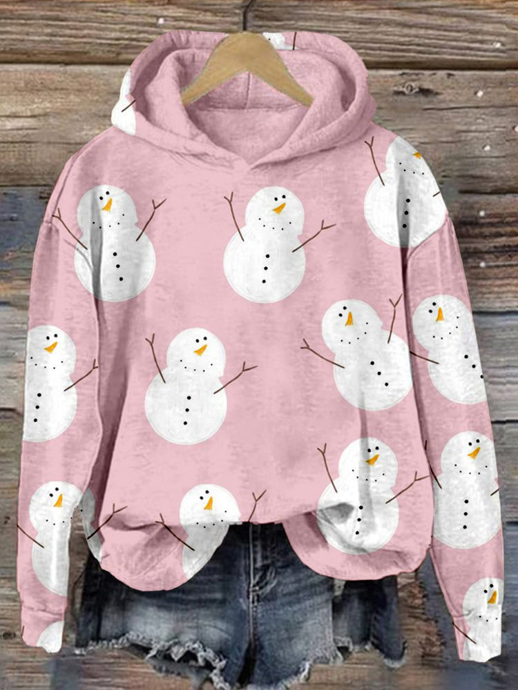 Cute Snowman Graphic Print Comfy Hoodie